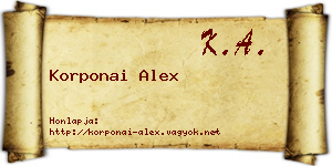 Korponai Alex névjegykártya